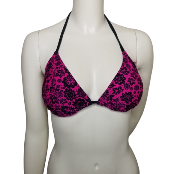 Xhilaration Womens Pink and Black Swimsuit Bikini Top Only Tag Size L - Picture 1 of 9